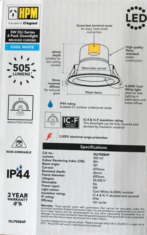HPM 5W 70mm DLI Series LED Downlight - 4 pack / Cool White - DLI70084P - TheITmart