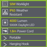 IronHorse 50W 4000lm Waterproof LED Work Light / Black & Green