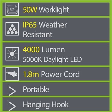 IronHorse 50W 4000lm Waterproof LED Work Light / Black & Green