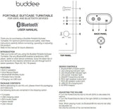 Buddee Portable Suitcase Turntable - Black /BT Stereo Out Speakers Rechargeable