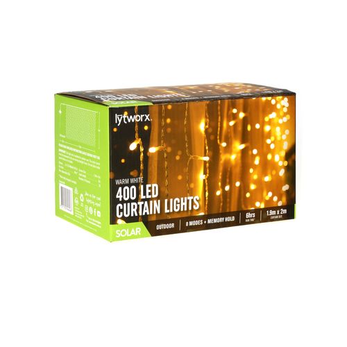 Lytworx Warm White Solar Curtain Lights - 400 Pack