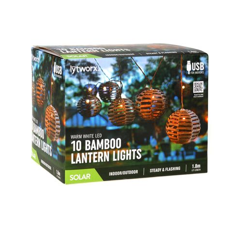 Lytworx Warm White Solar Bamboo Lanterns - 10 Pack/ Indoor or Outdoor Use - TheITmart