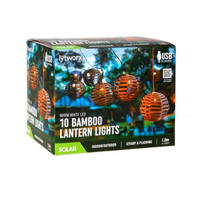 Lytworx Warm White Solar Bamboo Lanterns - 10 Pack/ Indoor or Outdoor Use