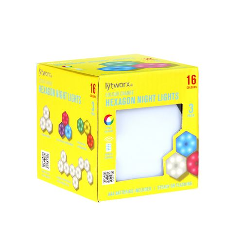 Lytworx Colour Change Hexagon Night Lights - 3 Pack