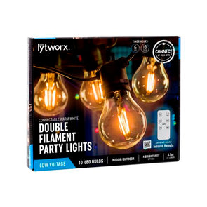 Lytworx Warm White Connectable Double Filament LED Party Lights - 10 Pack