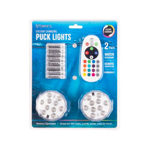 Lytworx Novelty Colour Changing Water Resistant Puck Lights - 2 Pack