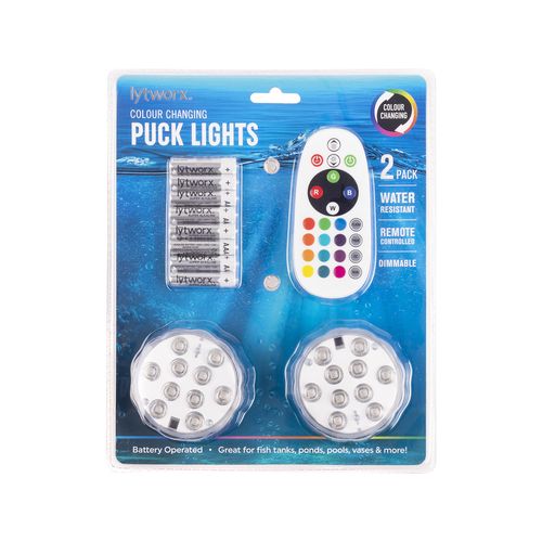 Lytworx Novelty Colour Changing Water Resistant Puck Lights - 2 Pack