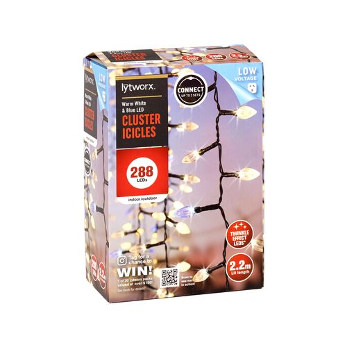 Lytworx 288 LED Warm White And Blue Cluster Icicle Lights - TheITmart