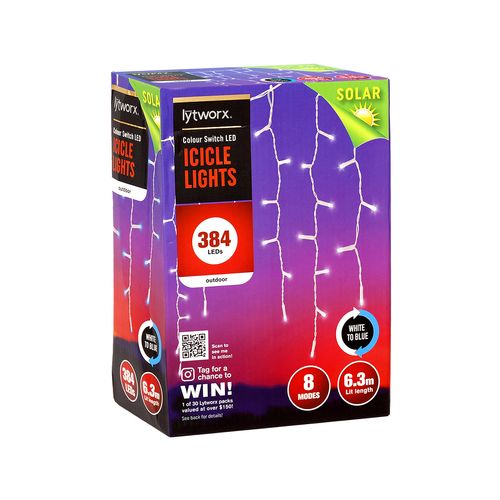 Lytworx 384 Solar Colour Switch LED Icicle Lights