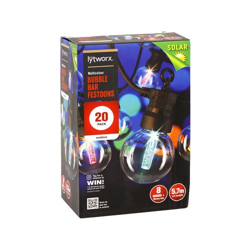 Lytworx Multicolour Solar Bubble Bar Festoon Lights - 20 Pack