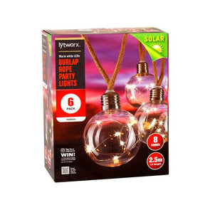 Lytworx Warm White Solar Burlap Rope Lights - 6 Pack