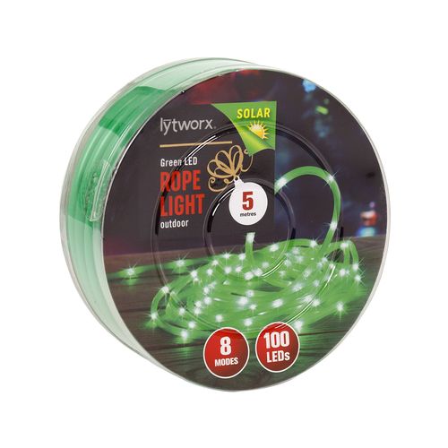 Lytworx 5m 100 Green LED Solar Powered Rope Light/8 Function Modes - TheITmart