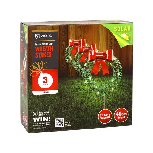 Lytworx 40cm Solar Wreath Stake Lights - 3 Pack
