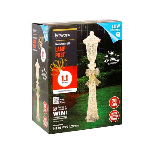 Lytworx 1.1m 70 LED Warm White Glitter Twine Lamp Post - Indoor/Outdoor