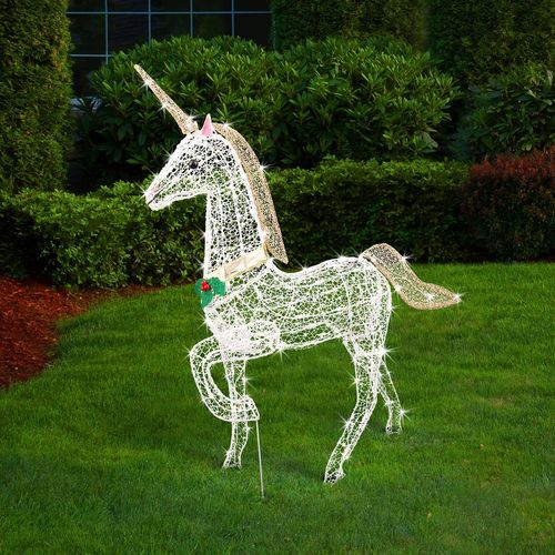 Festive Xmas Lytworx 100cm 70 Cool White LED Solar Unicorn Statue