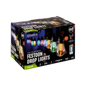 Lytworx Solar/USB 3-in-1 Colour Switch Festoon Drop Lights - 67166