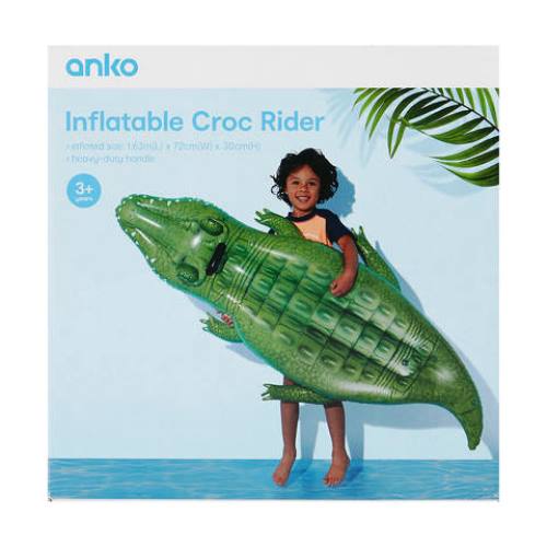 163cm Inflatable Pool Croc Rider - Green / Heavy Duty Handle
