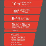Arlec Black 10m Range Par38 Security Flood Light - MAL118
