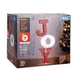 Lytworx 90cm Red & White 78 LEDs Glitter Mesh JOY Light