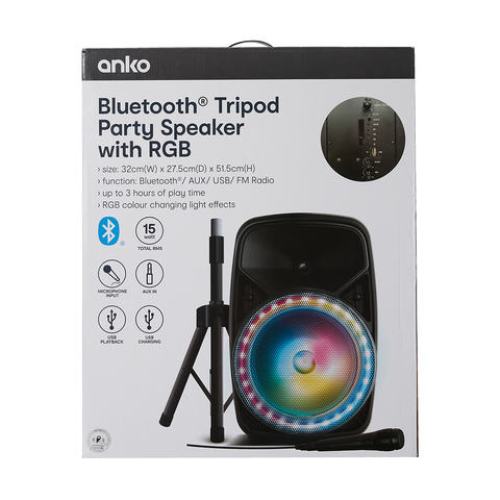 Bluetooth Tripod Party Speaker with RGB - Black / Acoustic Audio - TheITmart