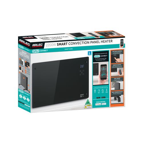 Arlec 2200W Black Grid Connect Smart Glass Panel Heater