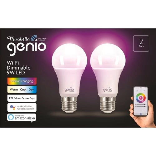 Mirabella 9W 800lm RGB & White Genio Smart Wi-Fi Glass LED ES Light Globe - 2 Pack