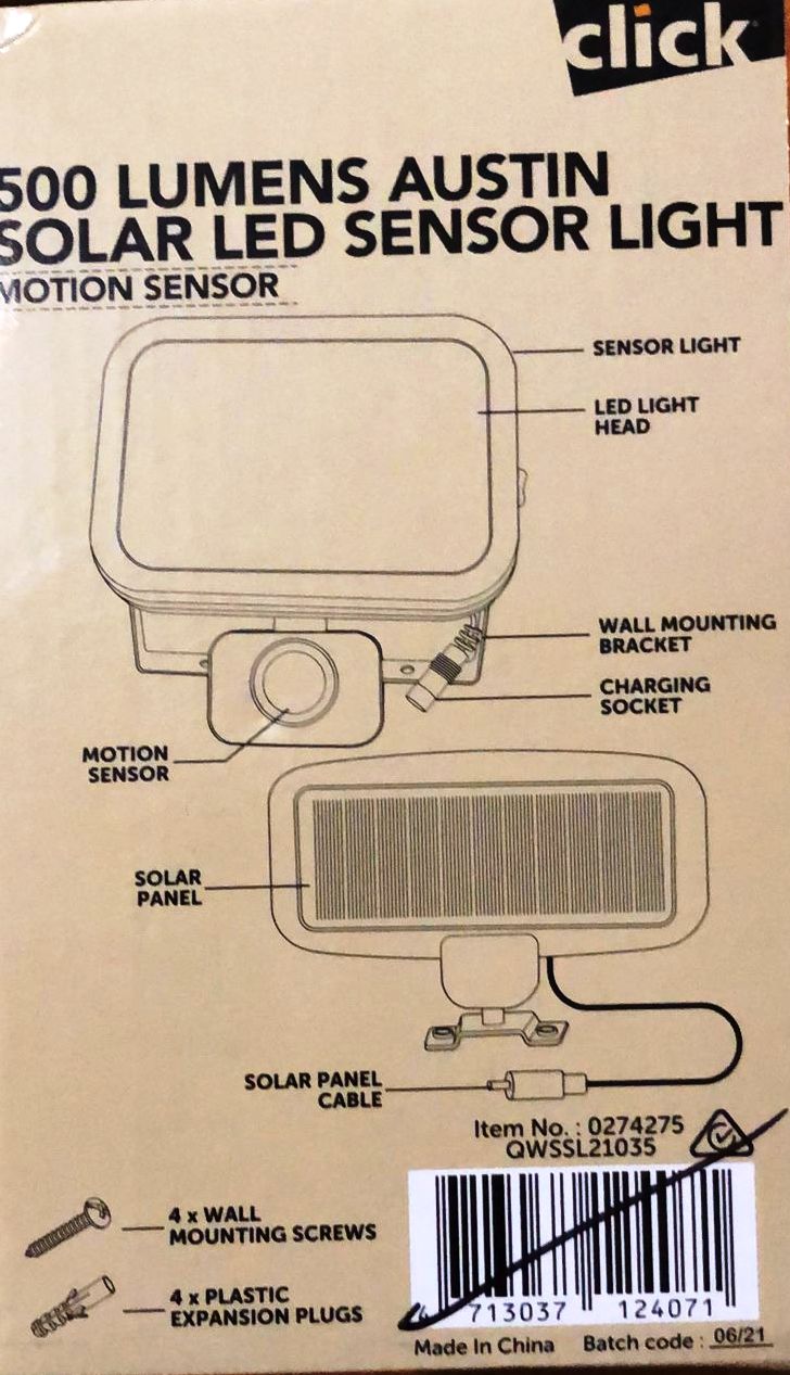Click 500 Lumens Austing Solar LED Sensor Light