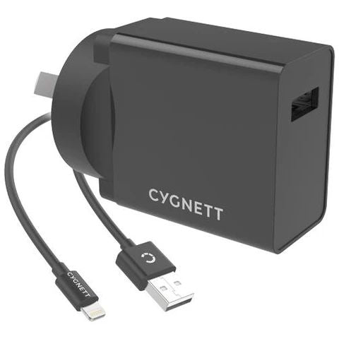 CYGNETT Cygnett PowerPlus 12W Wall Charger Lighting to USB-A (Black) - TheITmart