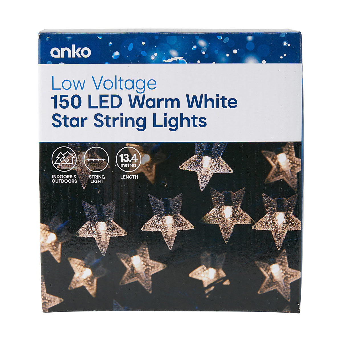 Anko 13.4 meter Low Voltage 150 LED Warm White Star String Lights - TheITmart