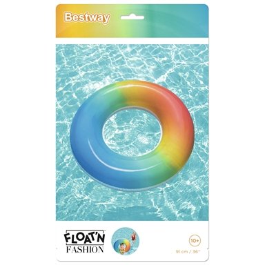 Bestway 91cm Rainbow Inflatable Pool Ring / Safety Valve
