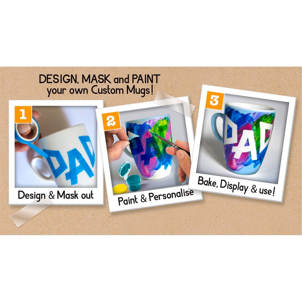 Kids Projects Tape 'n Paint Ceramics with 2 Mugs/Perfect for Budding Artists