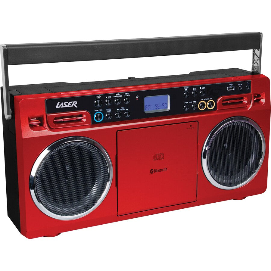 Laser Retro CD Boom Box Red - FM Radio/Auxin - TheITmart