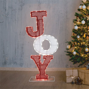 Lytworx 90cm Red & White 78 LEDs Glitter Mesh JOY Light