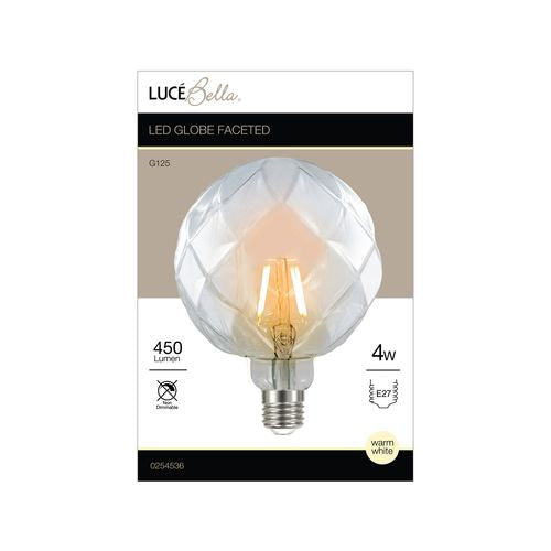 Luce Bella G125 Faceted E27 LED 450 Lumen Warm White 4W Globe