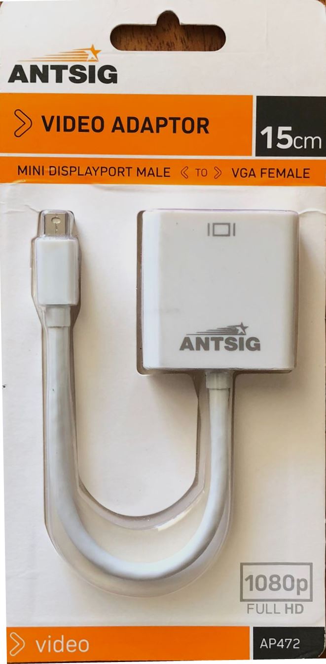 ANTSIG Video Adaptor Mini DisplayPort Male to VGA Female 15cm