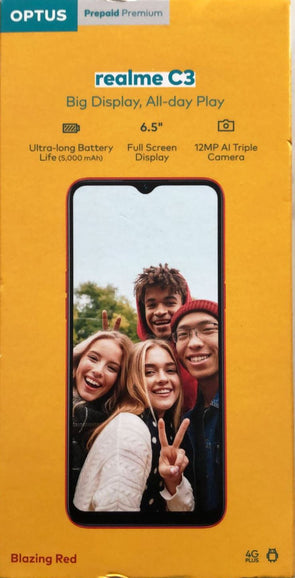 Realme C3 Big Display 4G Smart Phone Locked to Optus - Blazing Red