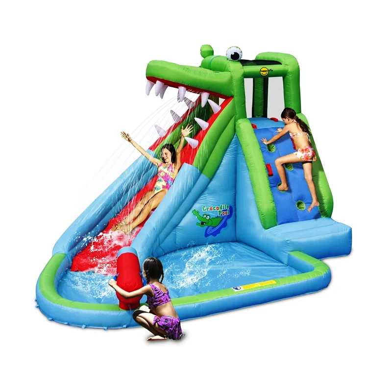 Swing Slide Climb Happy Hop Crocodile Inflatable Pool/ Water Cannon