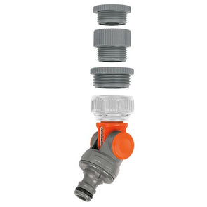 GARDENA 13mm Angled Swivel Tap Connector/Suits 1" & 3/4" taps & 13mm hose connectors