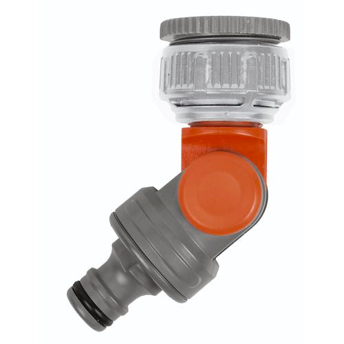 GARDENA 13mm Angled Swivel Tap Connector/Suits 1" & 3/4" taps & 13mm hose connectors