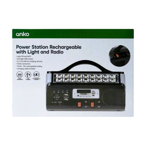 Anko Rechargeable Power Station with Light and Radio