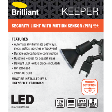 Brilliant Lighting 10W PAR38 Keeper Security Light With PIR Motion Sensor - TheITmart