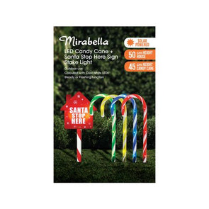 Mirabella Festive Santa Stop Here House & 4 Candy Canes Stake Lights