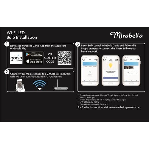 Mirabella 9W 800lm RGB & White Genio Smart Wi-Fi Glass LED ES Light Globe - 2 Pack