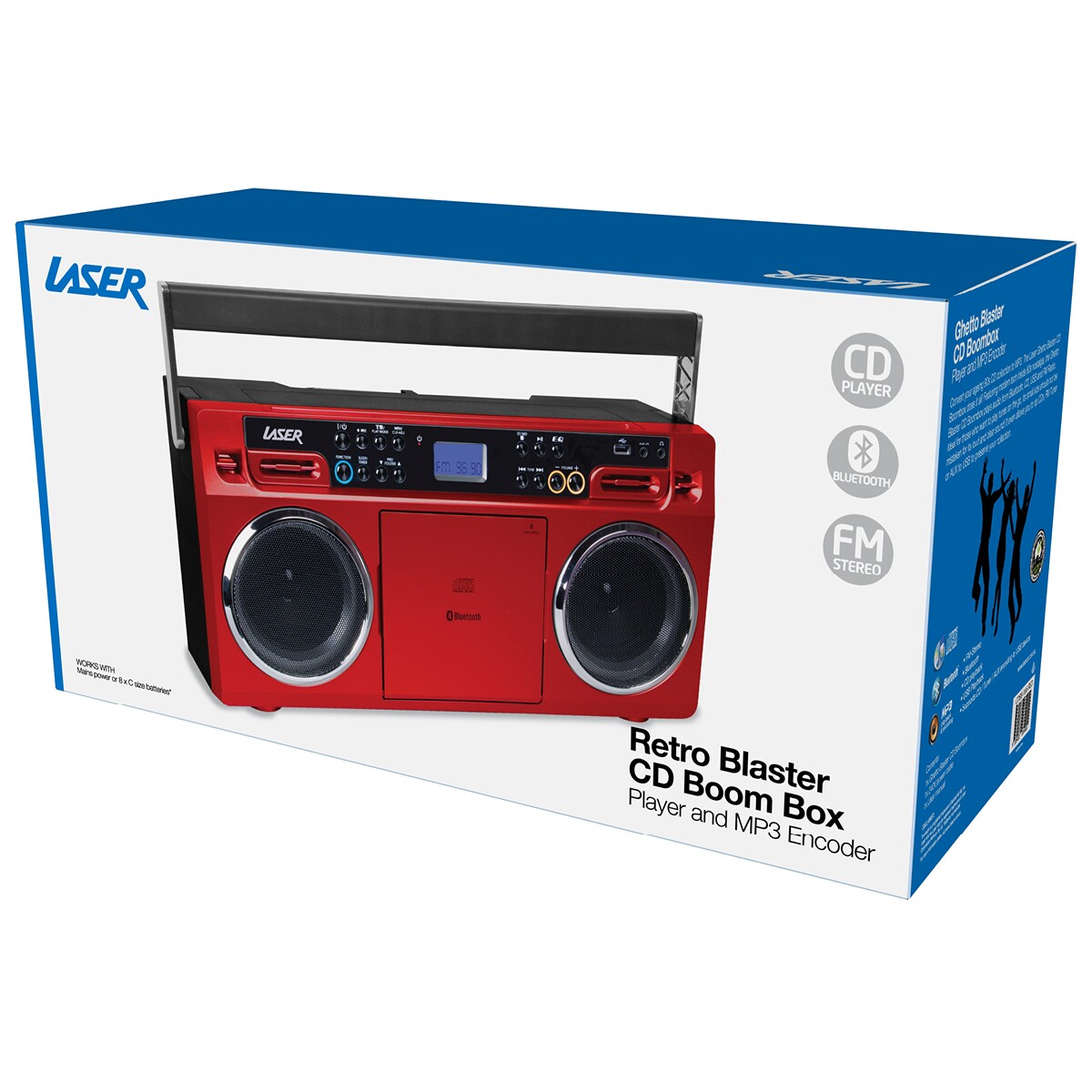 Laser Retro CD Boom Box Red - FM Radio/Auxin - TheITmart