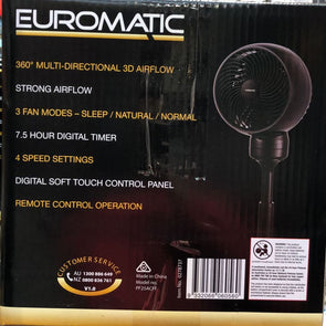 Euromatic 24cm Digital Air Circulator Fan/ Remote Control/ Digital Timer