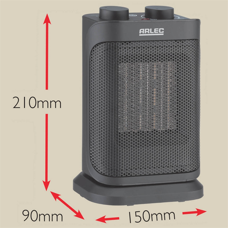 Arlec1500W Black Ceramic Fan Heater / 2 Power Settings/ Overheat Protection