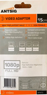 ANTSIG Video Adaptor Mini DisplayPort Male to VGA Female 15cm