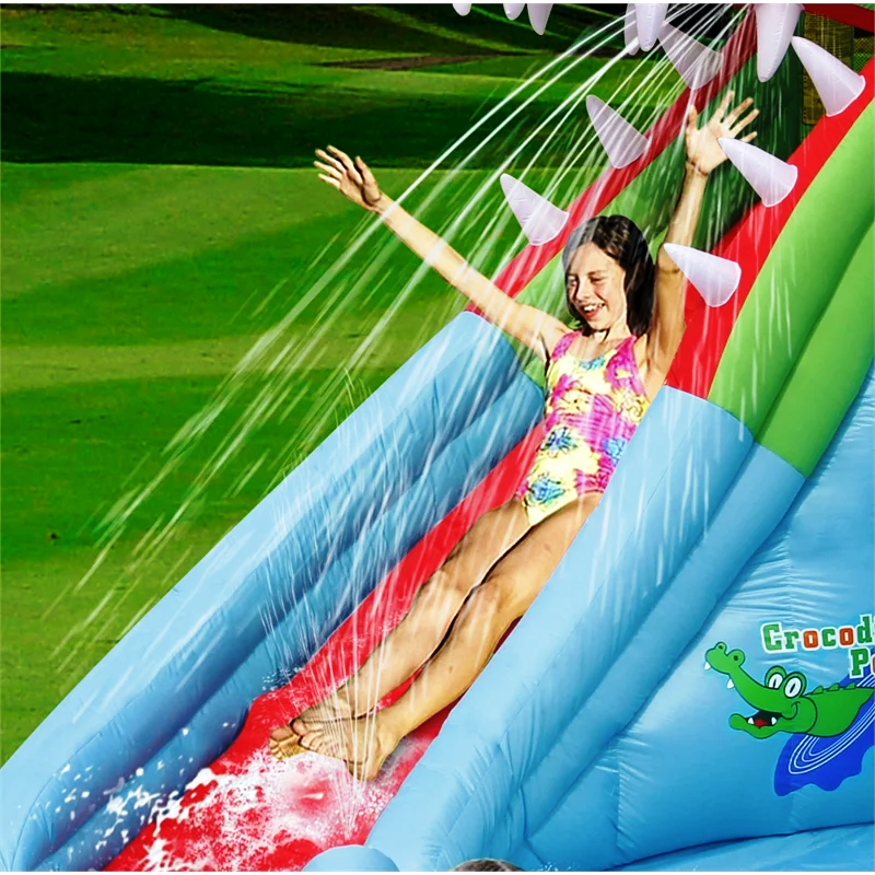 Swing Slide Climb Happy Hop Crocodile Inflatable Pool/ Water Cannon