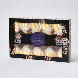 Christmas 10 Pack Light-Up Metal Houses