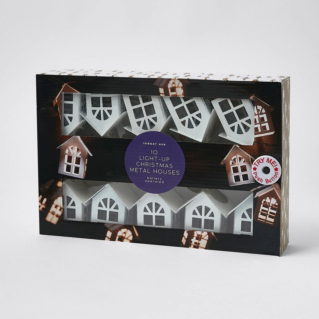 Christmas 10 Pack Light-Up Metal Houses